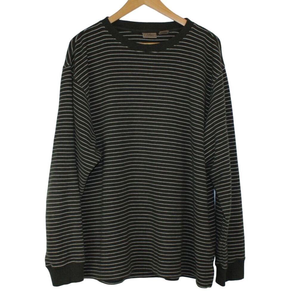LL Bean Striped Sweater Mens XL Green White Long Sleeve Pullover Y2K Style